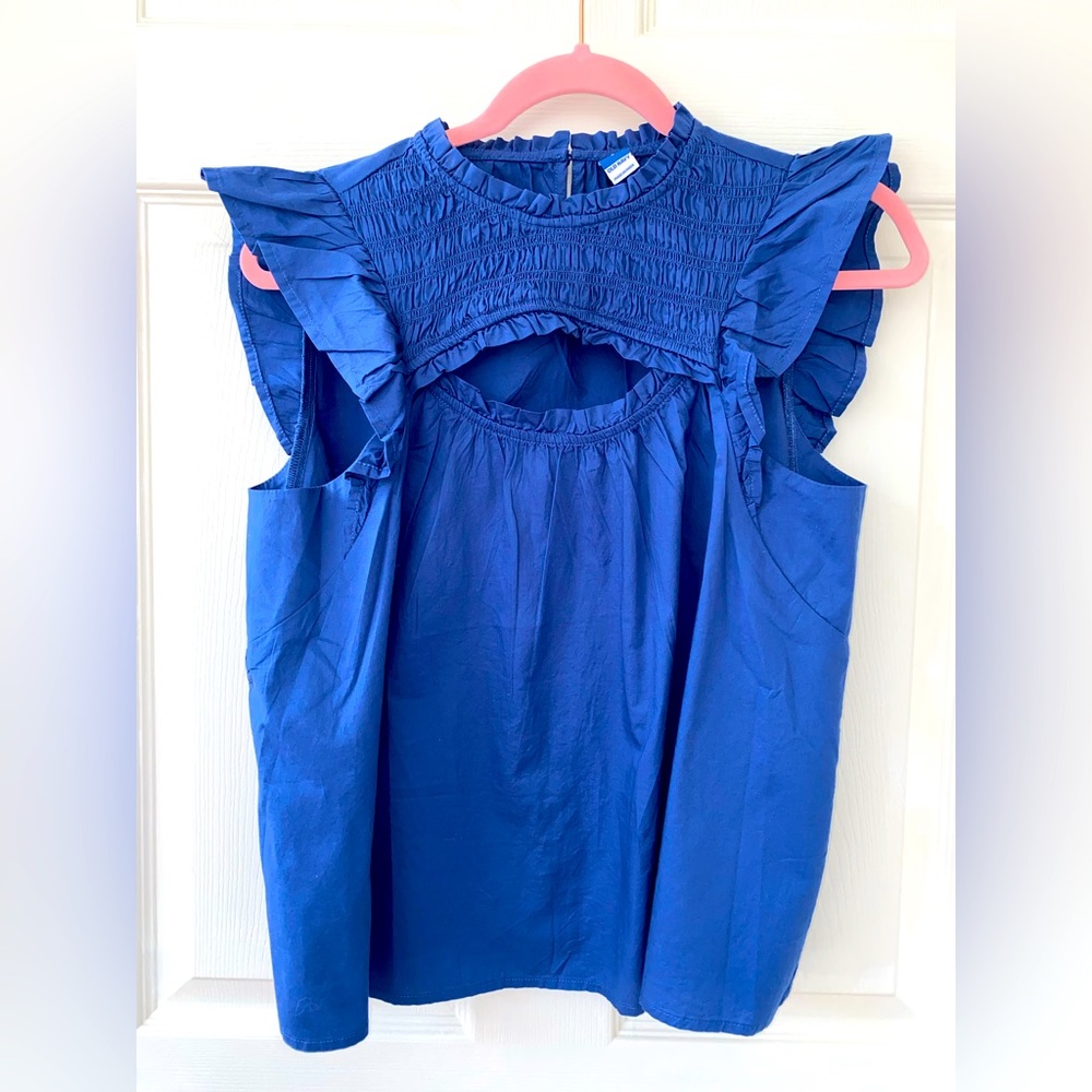 Old Navy Blue Flutter Sleeve Cutout Swing Blouse Size Small